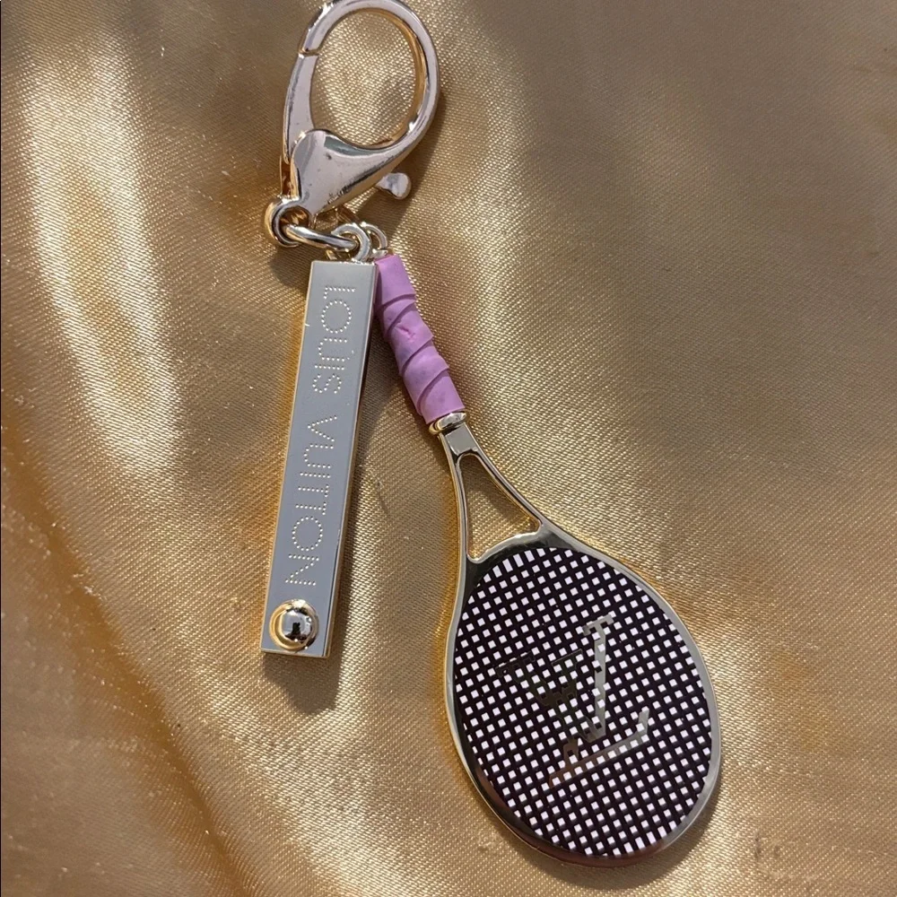 Gold and Pink Tennis Racket Keychain